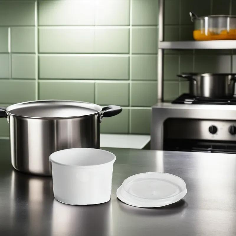 Victoria Bay Food Container Base & Lid Combo With Flat Lid 8-10 OZ Paperboard White Round 250/Case