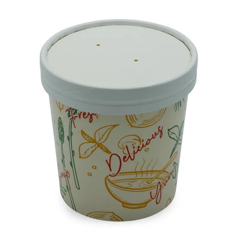 Victoria Bay Food Container Base & Lid Combo With Flat Lid 16 OZ Paperboard Multicolor Swirl Design Round Tall 250/Case