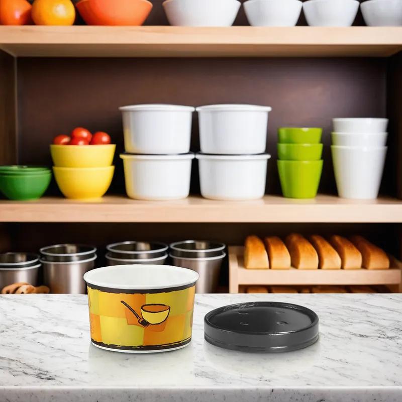 Victoria Bay Food Container Base & Lid Combo With Flat Lid 16 OZ Paperboard Multicolor Swirl Design Round Squat 250/Case