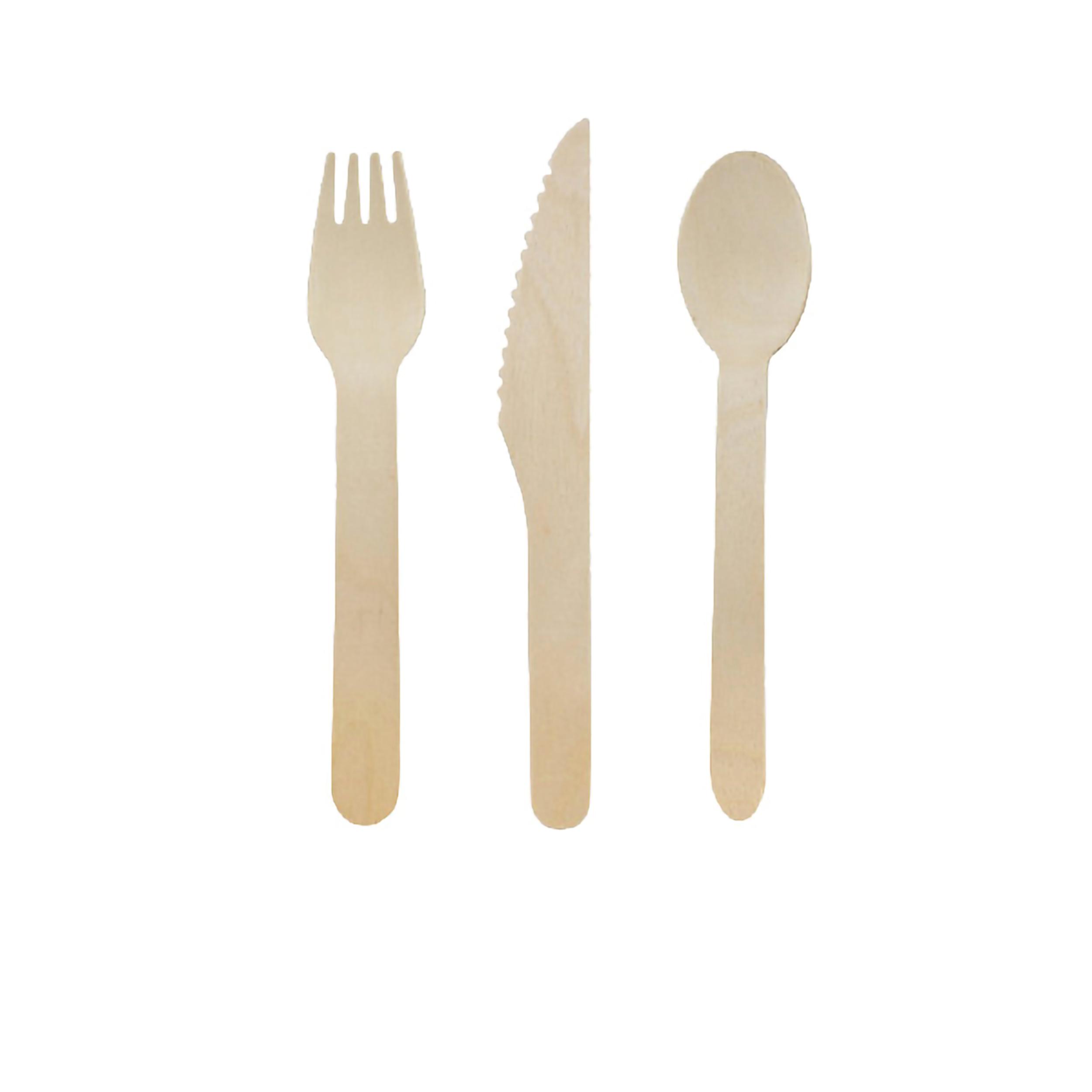 3PC Cutlery Kit 6.2 IN Wood Natural With Knife,Fork,Teaspoon 50 Count/Pack 5 Packs/Case 250 Count/Case