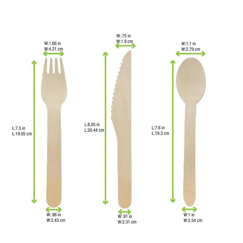 3PC Cutlery Kit 6.2 IN Wood Natural With Knife,Fork,Teaspoon 50 Count/Pack 5 Packs/Case 250 Count/Case