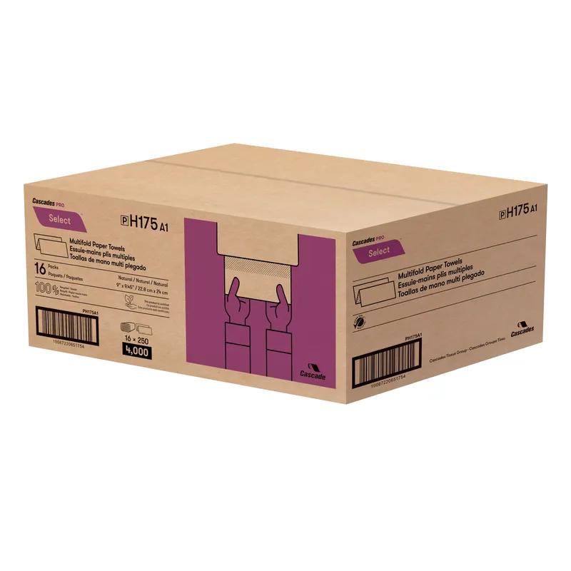 Cascades PRO Folded Paper Towel 9.1X9.5 IN Kraft Multifold 250 Sheets/Pack 16 Packs/Case 4000 Sheets/Case