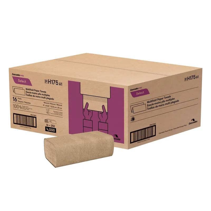 Cascades PRO Folded Paper Towel 9.1X9.5 IN Kraft Multifold 250 Sheets/Pack 16 Packs/Case 4000 Sheets/Case
