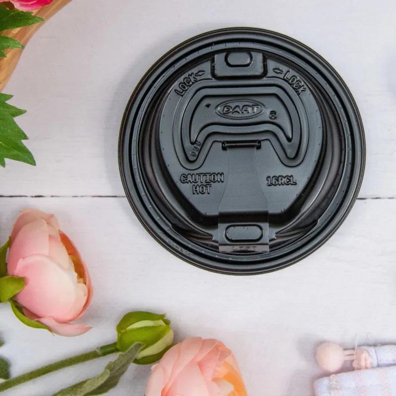Dart® Optima® Lid Dome 3.85X0.98 IN HIPS Black For 12-24 OZ Hot Cup Reclosable Tab 100 Count/Pack 10 Packs/Case