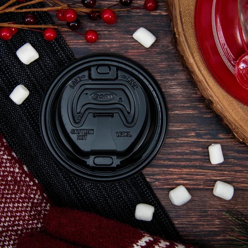 Dart® Optima® Lid Dome 3.85X0.98 IN HIPS Black For 12-24 OZ Hot Cup Reclosable Tab 100 Count/Pack 10 Packs/Case