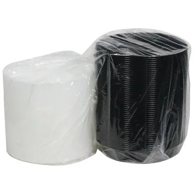 Take-Out Container Base & Lid Combo With Dome Lid 39 OZ 3 Compartment PP Black Clear Round 150/Case