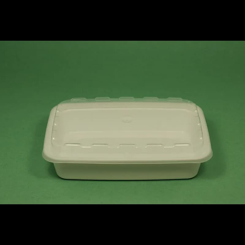 Take-Out Container Base & Lid Combo With Dome Lid 16 OZ Plastic White Clear Rectangle 150/Case