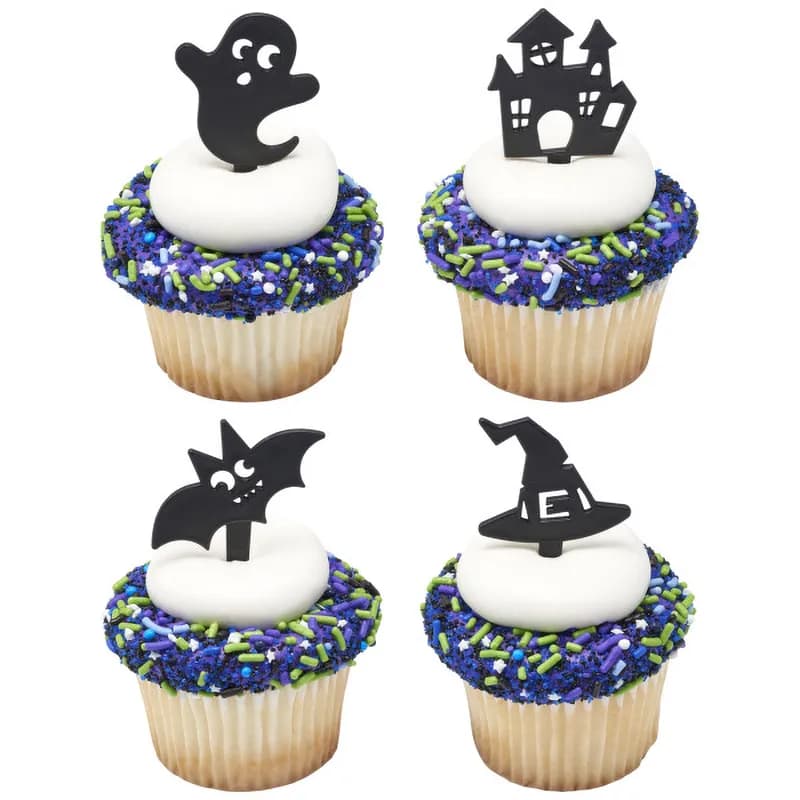 Cake & Cupcake Topper Pick Plastic Black Spooky Fun 144/Each