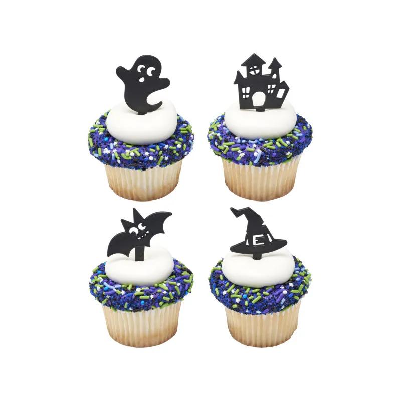 Cake & Cupcake Topper Pick Plastic Black Spooky Fun 144/Each