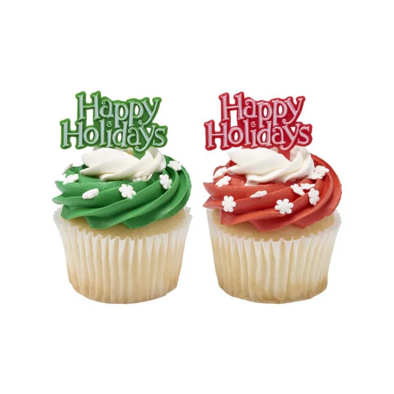 Cake & Cupcake Topper Pick Plastic Assorted Holiday Tidings 144/Each