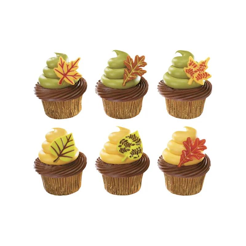 Cake & Cupcake Topper Pick Yellow Green Orange Fall Leaves 144/Each