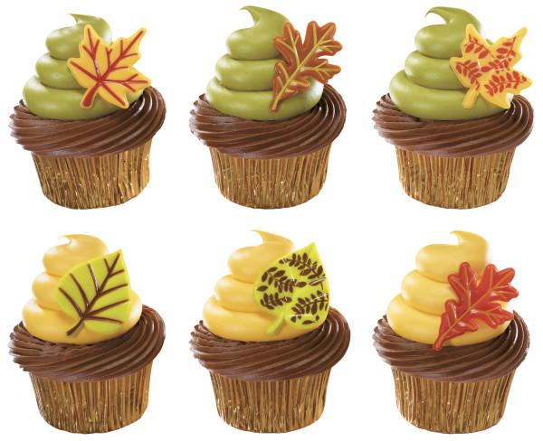 Cake & Cupcake Topper Pick Yellow Green Orange Fall Leaves 144/Each
