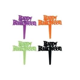Cake & Cupcake Topper Pick Plastic Assorted Happy Halloween 144/Each
