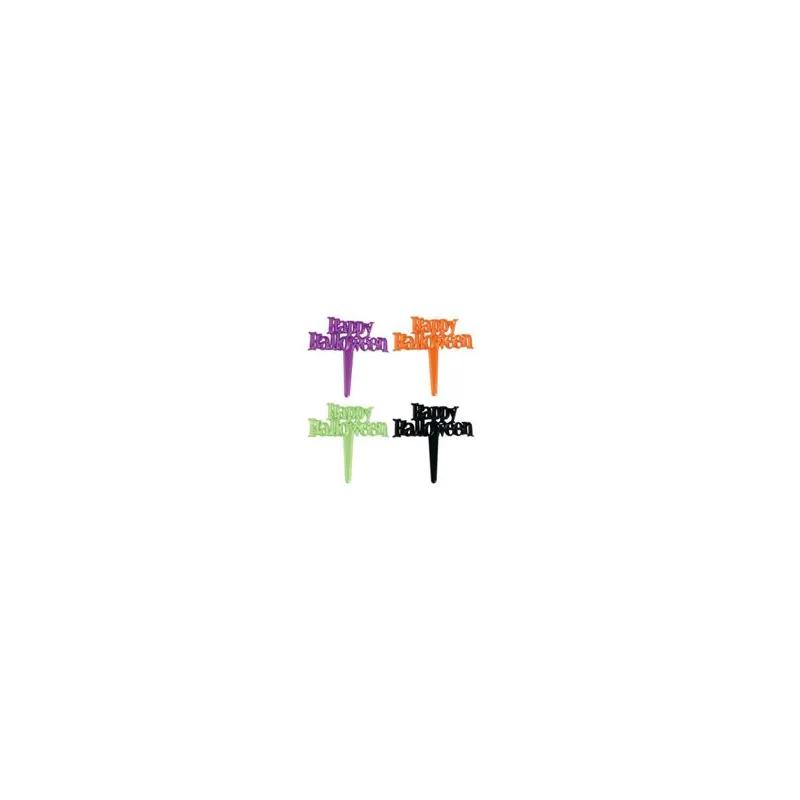 Cake & Cupcake Topper Pick Plastic Assorted Happy Halloween 144/Each