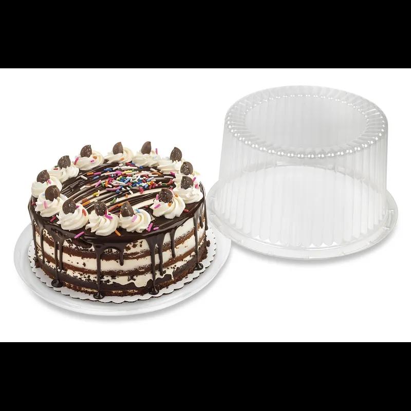 DisplayCake® Cake Container & Lid Combo With High Dome Lid 7 IN PS Clear Deep 2-3 Layer 180/Case