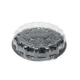Caterware® Serving Tray Base & Lid Combo With Dome Lid 16X3.5 IN 6 Compartment HIPS OPS Black Clear Round 25/Case