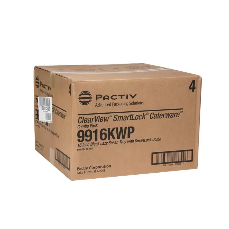 Caterware® Serving Tray Base & Lid Combo With Dome Lid 16X3.5 IN 6 Compartment HIPS OPS Black Clear Round 25/Case