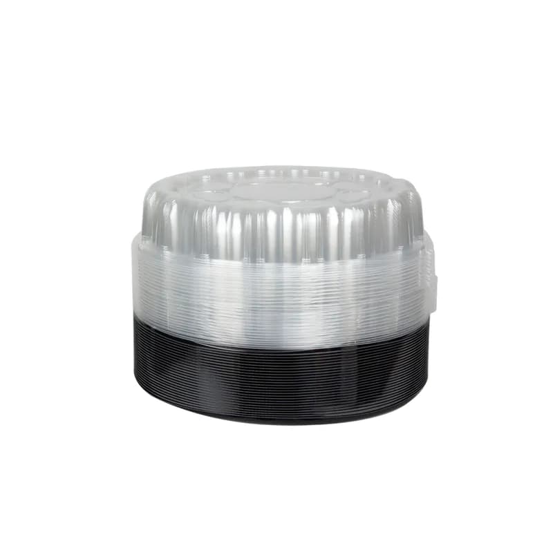 Caterware® Serving Tray Base & Lid Combo With Dome Lid 16X3.5 IN 6 Compartment HIPS OPS Black Clear Round 25/Case