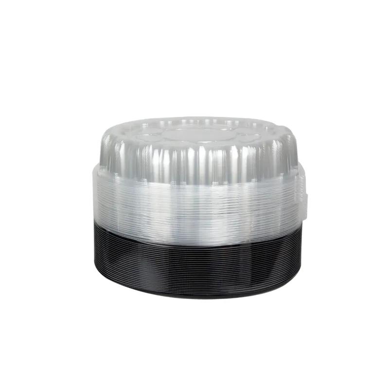 Caterware® Serving Tray Base & Lid Combo With Dome Lid 16X3.5 IN 6 Compartment HIPS OPS Black Clear Round 25/Case
