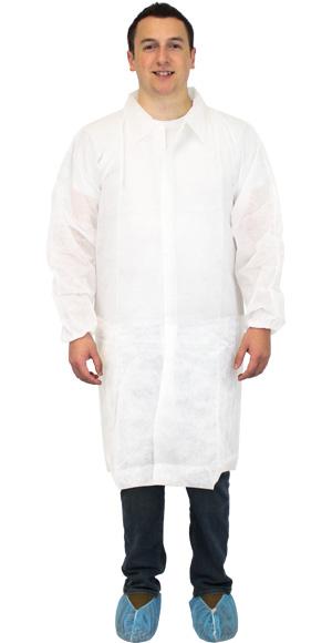 Lab Coat White Spunbond Polypropylene No Pockets Elastic Wrists 30/Case