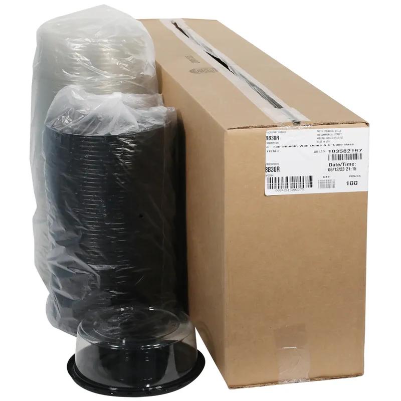Cake Container & Lid Combo With High Dome Lid 7.75X3 IN PET Clear Black Round Smooth 100/Case