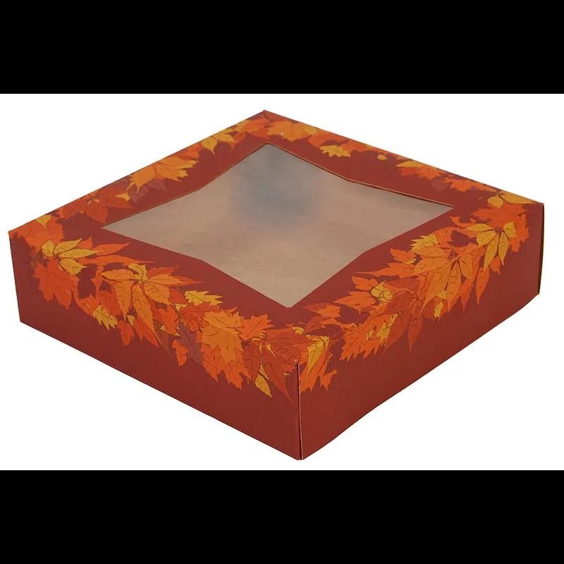Pie Box 10X10X2.5 IN Kraft Paperboard Multicolor Autumn Square 5-Lock Corner With Window 150/Case