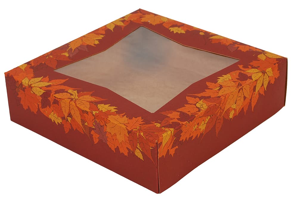 Pie Box 10X10X2.5 IN Kraft Paperboard Multicolor Autumn Square 5-Lock Corner With Window 150/Case