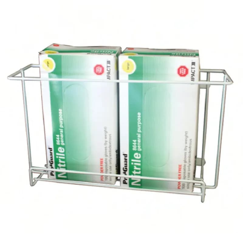 Glove Rack Dispenser 13.5X4.5X8 IN White Powder Coated Steel Holds 2 Glove Boxes Wall Mount Countertop 1/Each