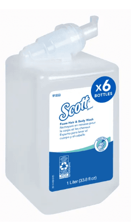 Scott® Hair & Body Wash Liquid 33.8 FLOZ Fresh Scent Light Blue Foaming 1 Count/Pack 6 Packs/Case 6 Count/Case