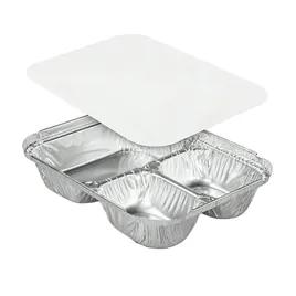 Take-Out Container Base & Lid Combo With Plastic Lid 8X6.5 3 Compartment Aluminum Foil-Lined Paper Oblong 250/Case