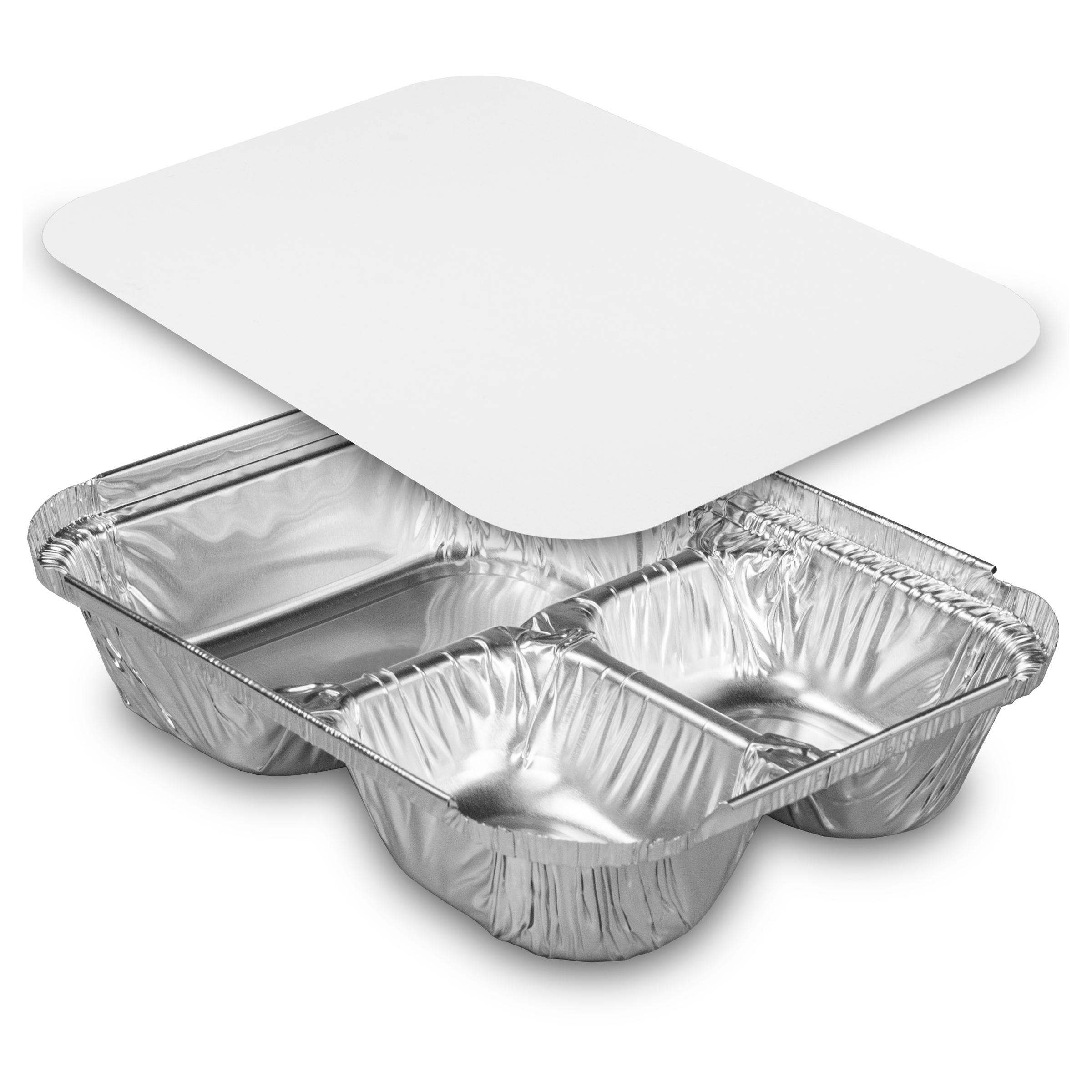 Take-Out Container Base & Lid Combo With Plastic Lid 8X6.5 3 Compartment Aluminum Foil-Lined Paper Oblong 250/Case