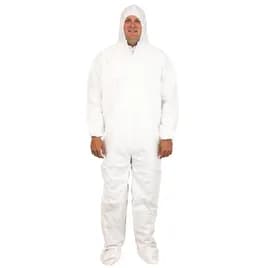 ProMax® Coveralls Large (LG) White Microporous Fabric Elastic Wrists Attached Hood & Boots Zippered Front 25/Case