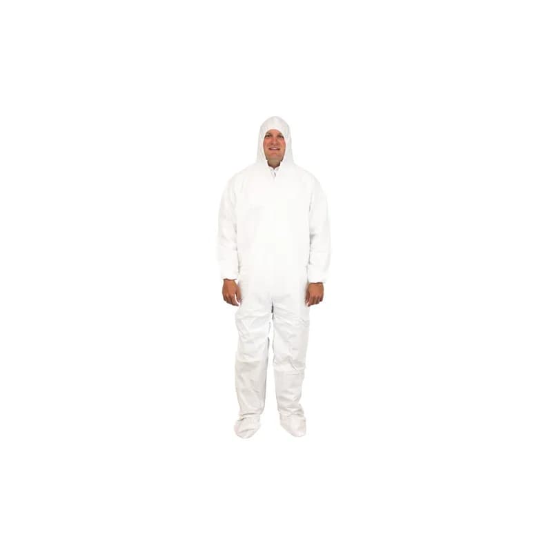 ProMax® Coveralls Large (LG) White Microporous Fabric Elastic Wrists Attached Hood & Boots Zippered Front 25/Case