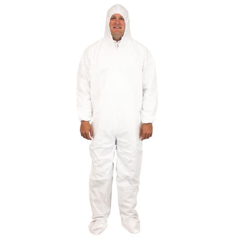 ProMax® Coveralls Large (LG) White Microporous Fabric Elastic Wrists Attached Hood & Boots Zippered Front 25/Case