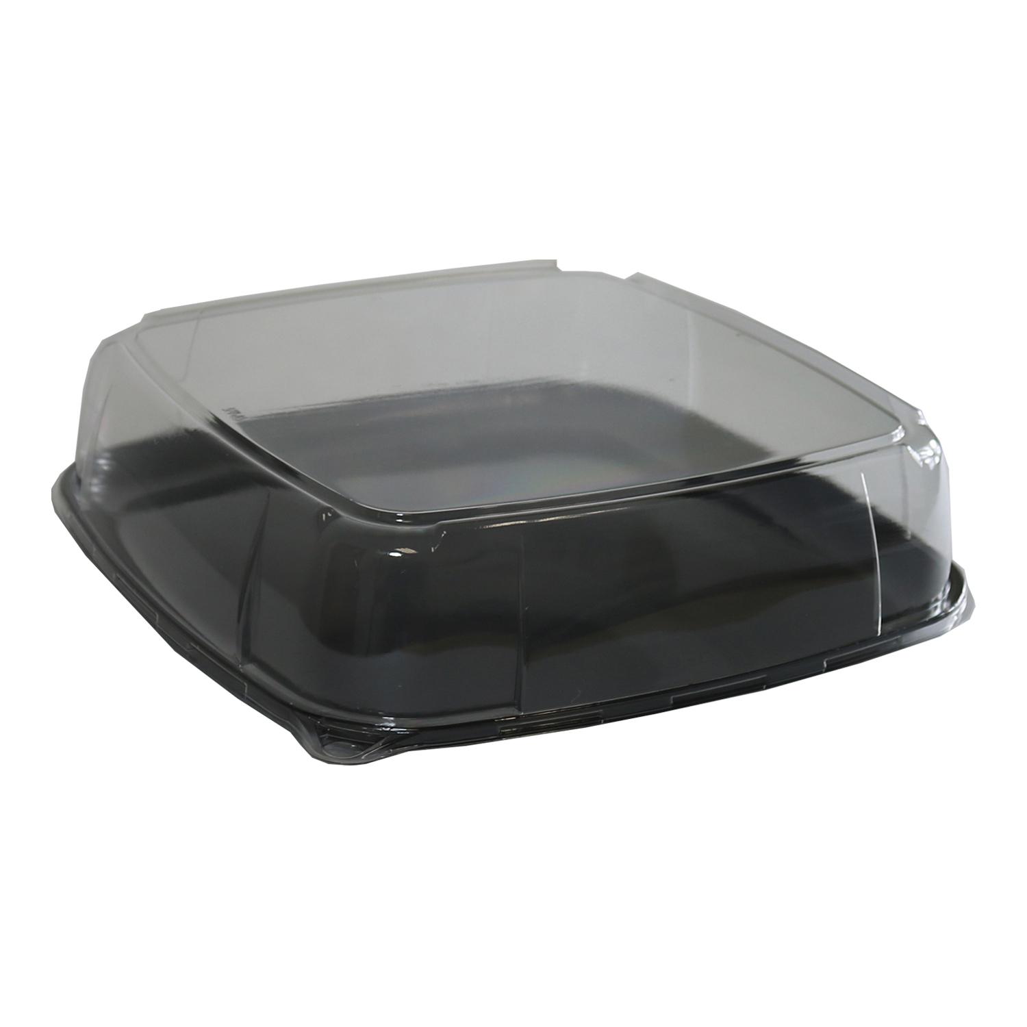 Mozaïk® Serving Tray Base & Lid Combo With High Dome Lid 16X16X3.53 IN PET PP Black Clear Square 25/Case