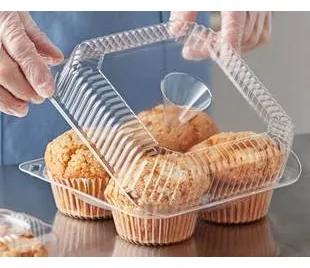 Muffin Hinged Container Jumbo 4.25 IN 4 Compartment Plastic 200/Case