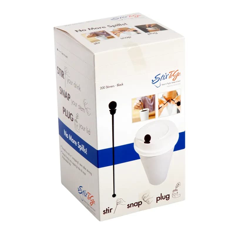 StixToGo Beverage Plug Plastic Black 200 Count/Pack 10 Packs/Case 2000 Count/Case
