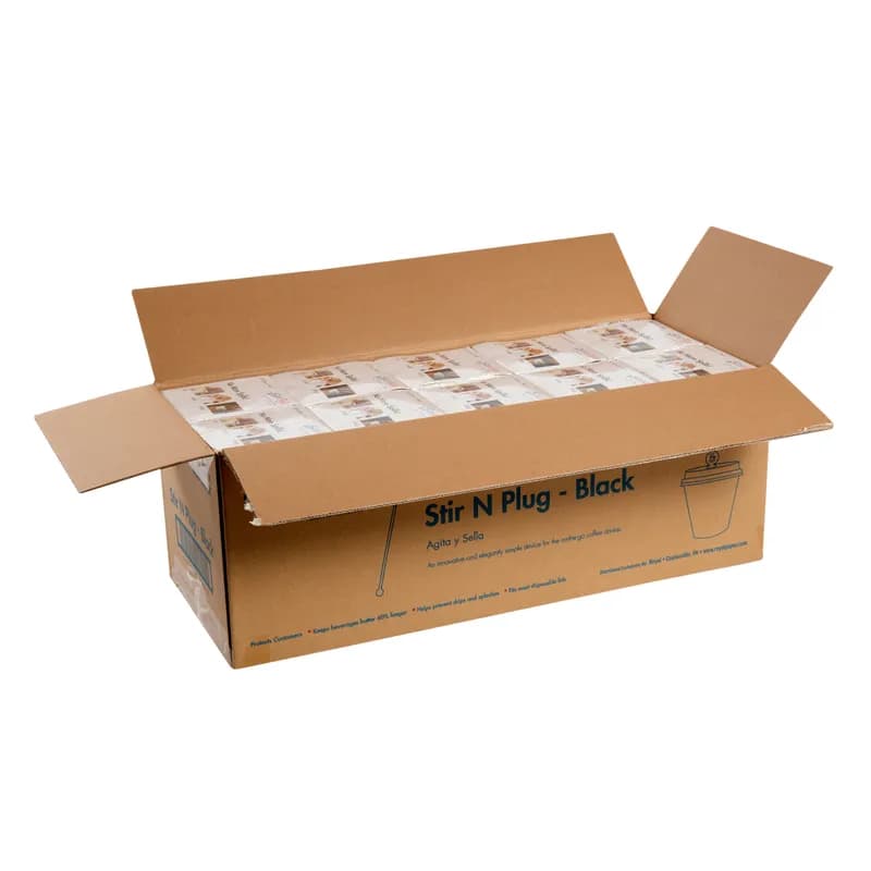 StixToGo Beverage Plug Plastic Black 200 Count/Pack 10 Packs/Case 2000 Count/Case