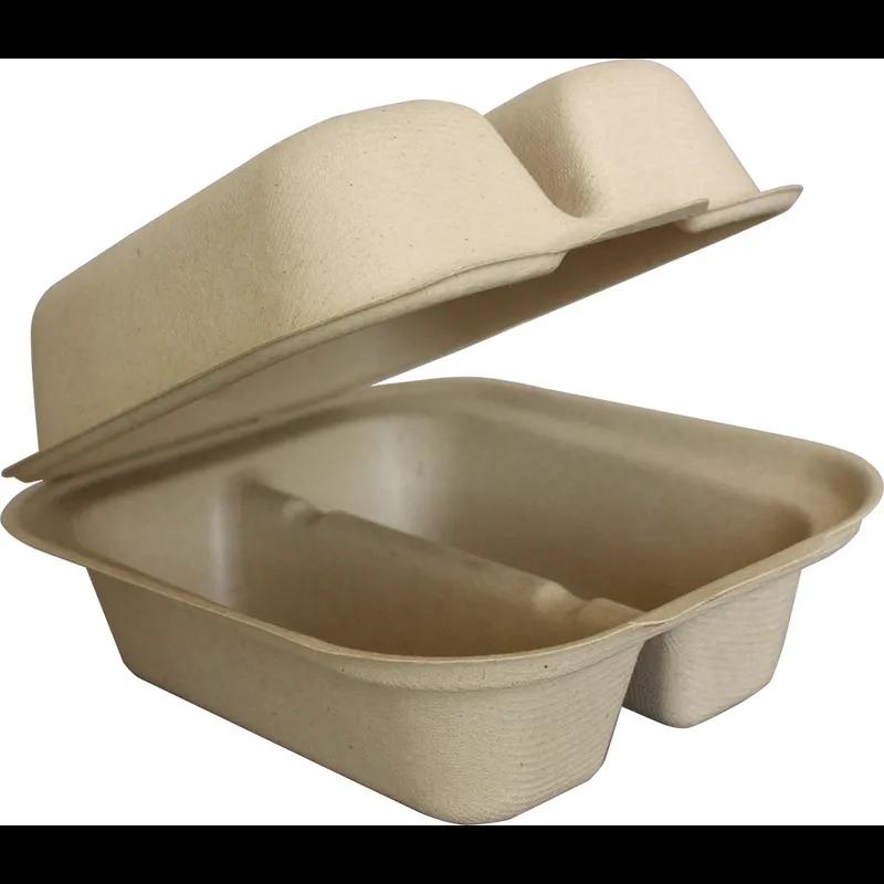 Taco Take-Out Tray Hinged With Dome Lid 7.25X5.86X3.38 IN 2 Compartment Pulp Fiber Kraft Rectangle 300/Case