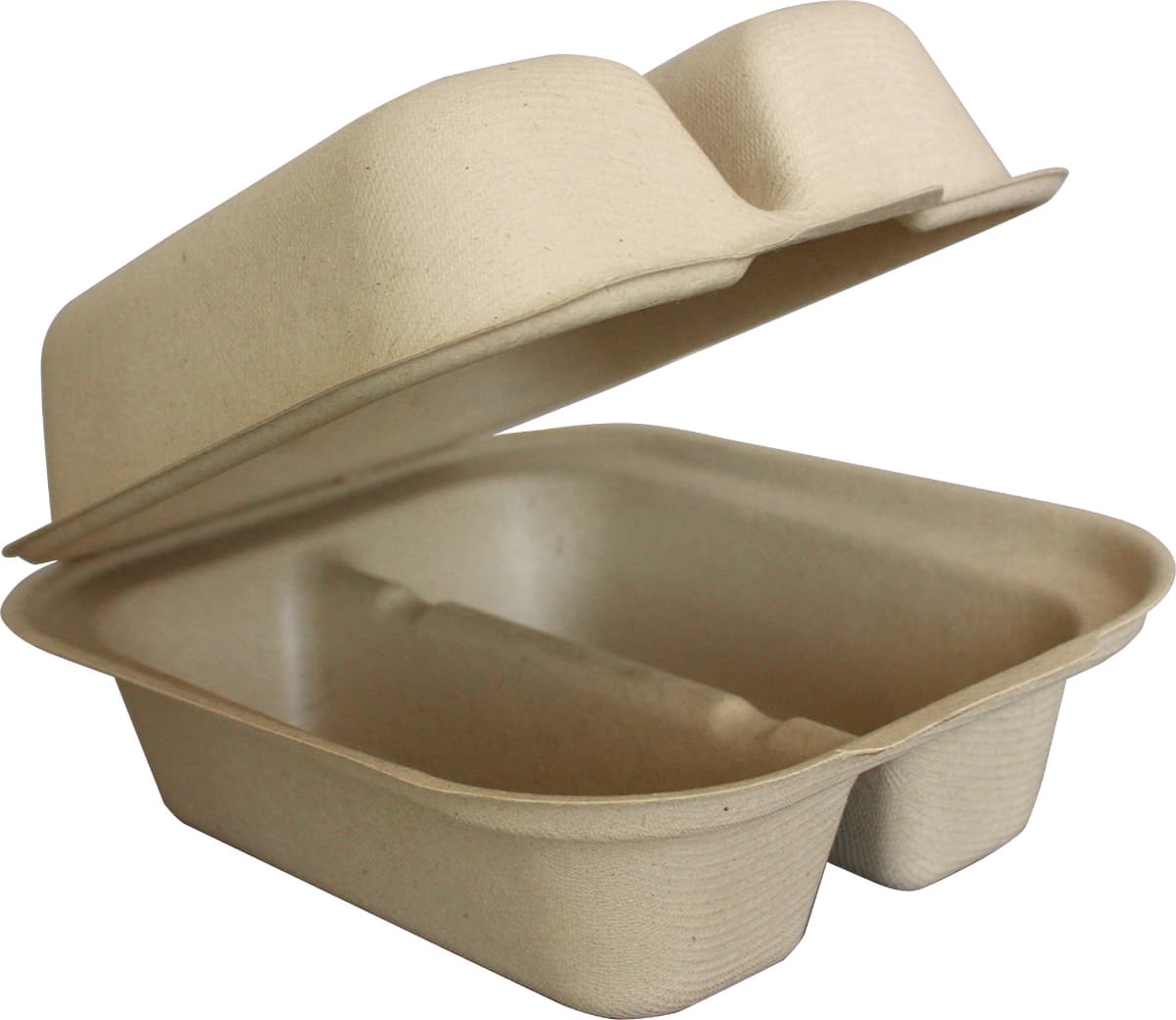 Taco Take-Out Tray Hinged With Dome Lid 7.25X5.86X3.38 IN 2 Compartment Pulp Fiber Kraft Rectangle 300/Case