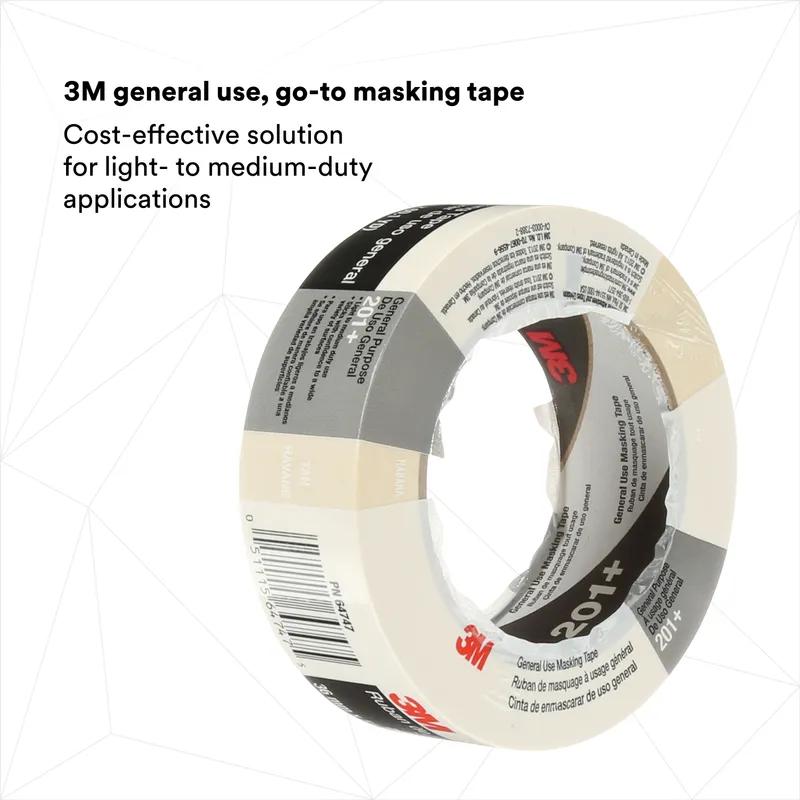 3M™ 201+ Masking Tape 36MM X55M Tan Crepe Paper 24/Case
