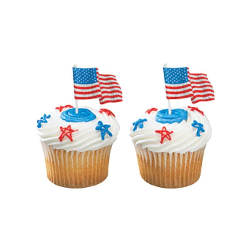 Cake & Cupcake Topper Pick Plastic Red White Blue American Flag 144/Case