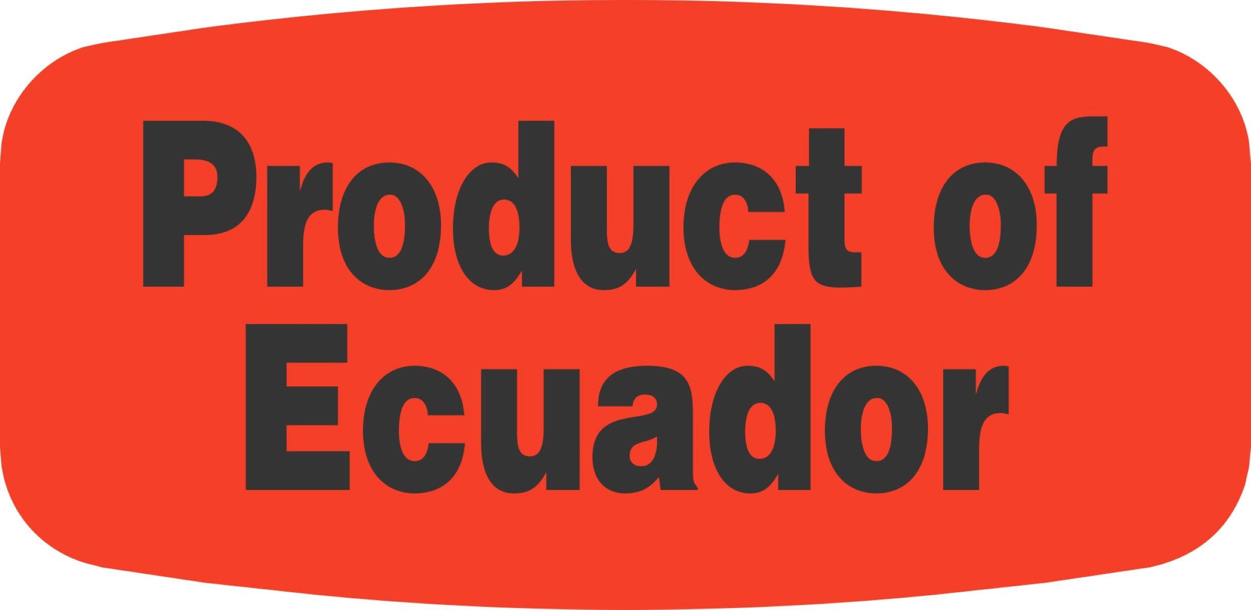 Product Of Ecuador Label Black Fluorescent Red Short Oval 1000 Count/Roll 50 Rolls/Case 50000 Count/Case