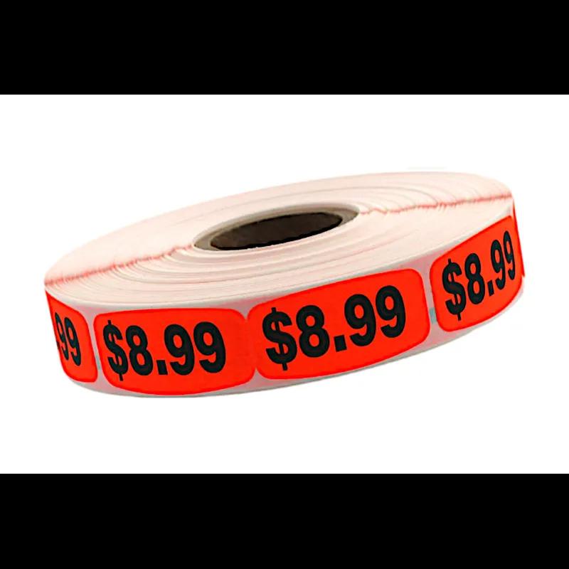 8.99 Price Label 0.625X1.25 IN Black Fluorescent Red Short Oval 1000 Count/Roll 50 Rolls/Case 50000 Count/Case
