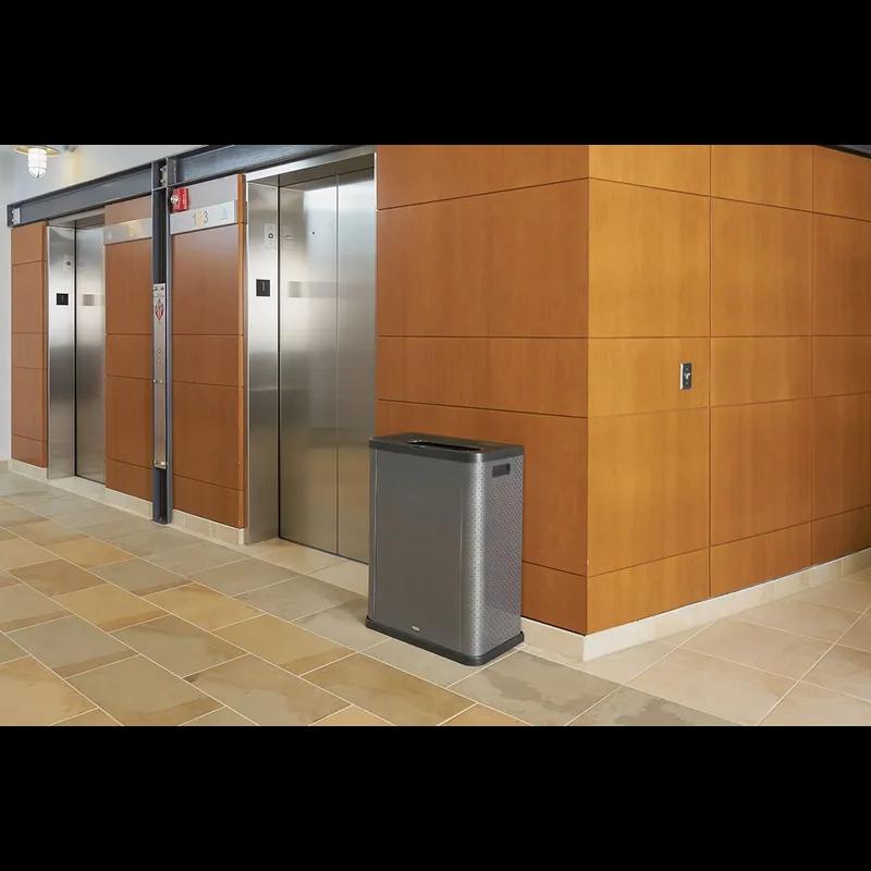 Elevate™ Landfill 1-Stream Trash Can 25.14X12.8X31.5 IN 23 GAL Gray Pearl Metal Resin With Hinged Lid 3-Sided 1/Each