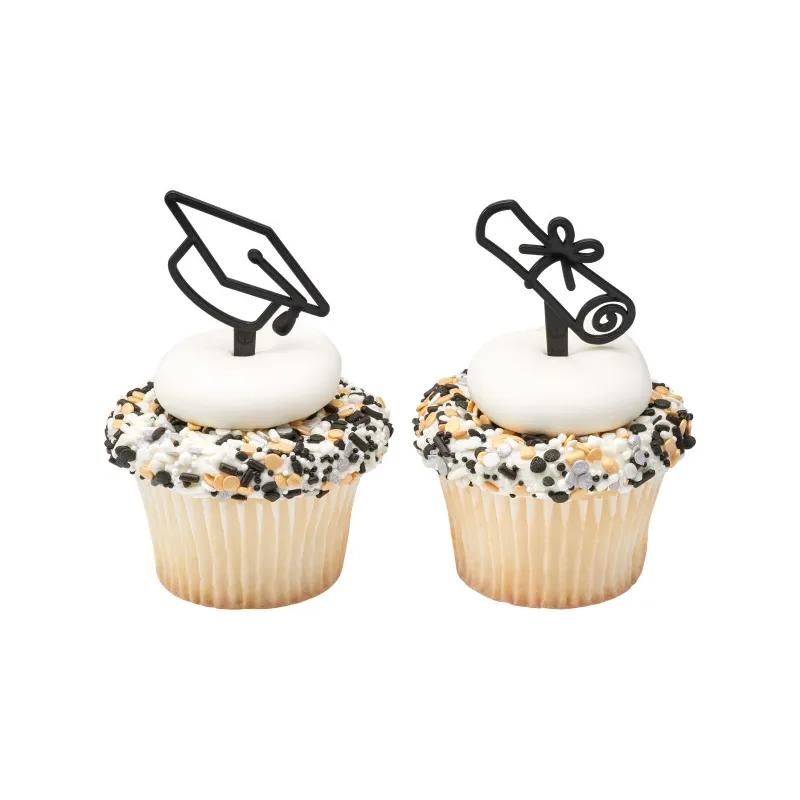 Cake & Cupcake Topper Pick Plastic Black Graduation Cap 144/Pack