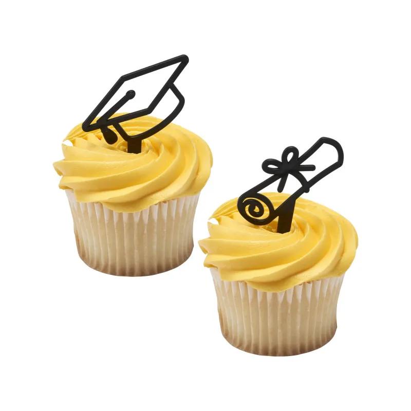 Cake & Cupcake Topper Pick Plastic Black Graduation Cap 144/Pack