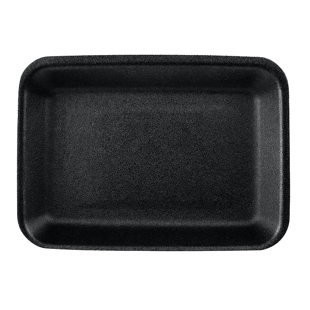 2P Meat Tray 5.81X8.31X1.19 IN Polystyrene Foam Black Heavy 500/Bundle