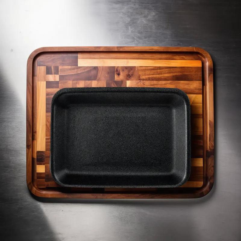 2P Meat Tray 5.81X8.31X1.19 IN Polystyrene Foam Black Heavy 500/Bundle