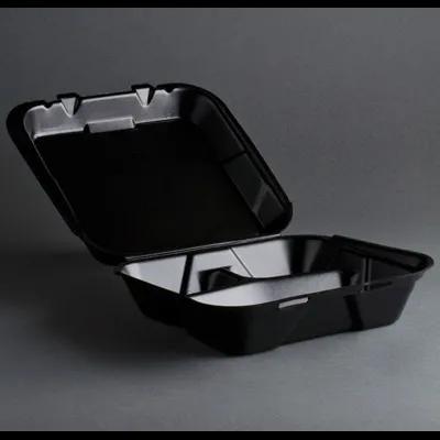 Regal Take-Out Container Hinged 9.5X9.25X3.75 IN 3 Compartment Polystyrene Foam Black Vented Grease Resistant 200/Case